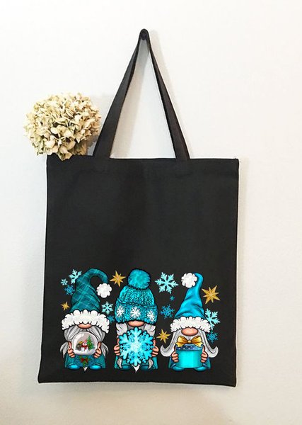 

Christmas Gnome Graphic Shopping Tote Bag, Black, Bags