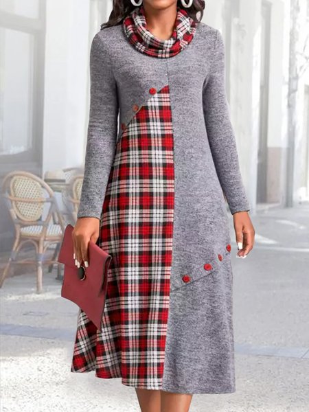 

Casual Regular Fit Color Block Buttoned Dress, Gray, Midi Dresses
