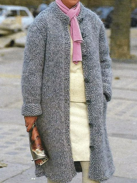 

Winter Plain Yarn/Wool Yarn Loose Sweater Coat, Gray, Sweaters