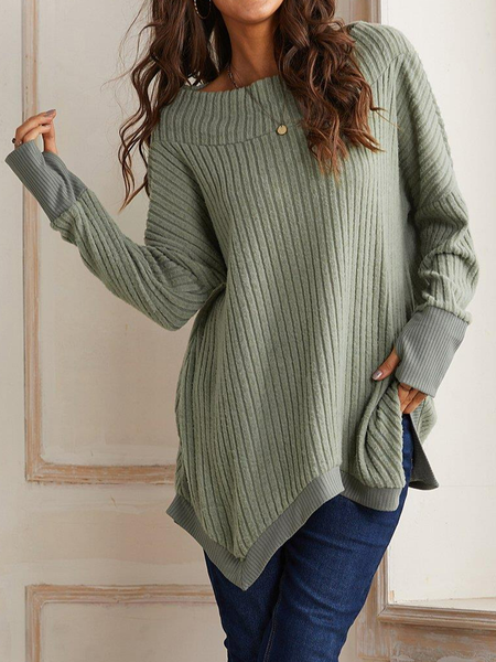 

Plain Casual Asymmetric Sweatshirt, Green, Tunics