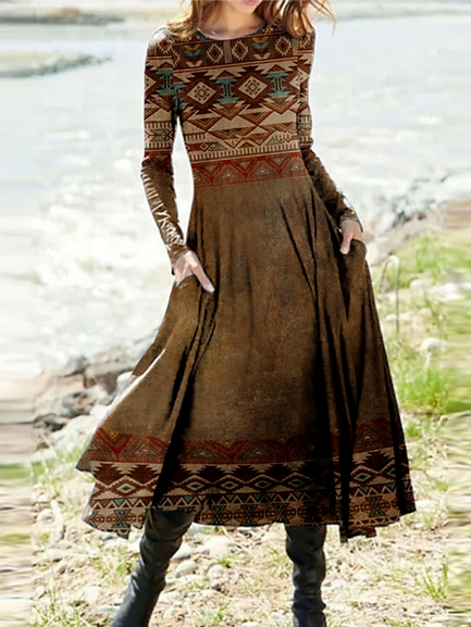 

Crew Neck Casual Ethnic Dress, Multicolor, Dresses