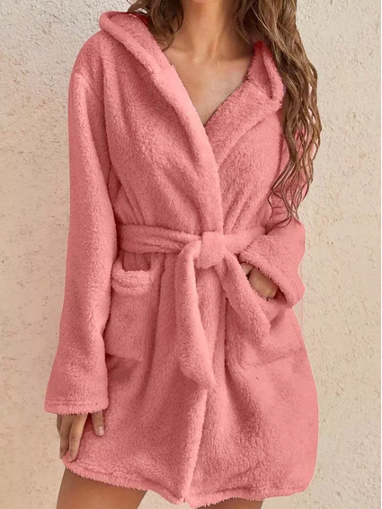 

Plain Casual Loose Hoodie Teddy Jacket, Pink, Coats