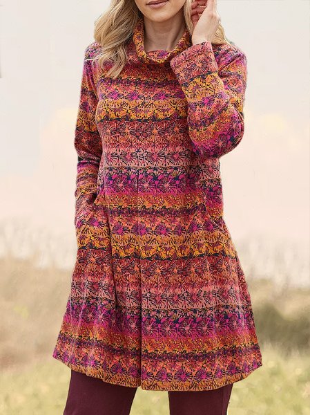 

Cotton-Blend Ethnic Turtleneck Dresses, Multicolor, Dresses