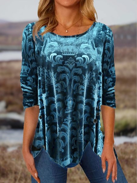 

Ethnic Crew Neck Top, Blue, Tops