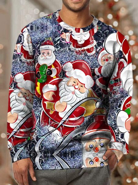 

Men's Merry Christmas Funny Santa Full Print Claus Casual Loose Sweatshirt, As picture, Hoodies&Sweatshirts