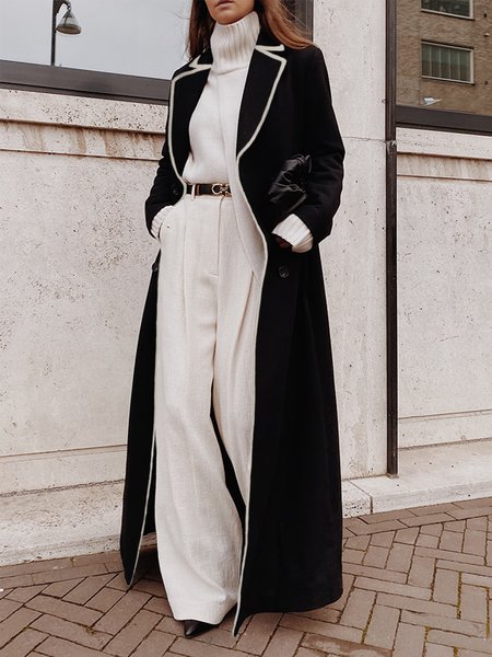 

Color Block Simple Long Sleeve Loosen Overcoat, Black-white, Coats
