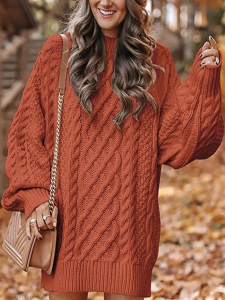 

Daily Crew Neck Long sleeve Crew Neck Plain Dress, Orange, Mini Dresses