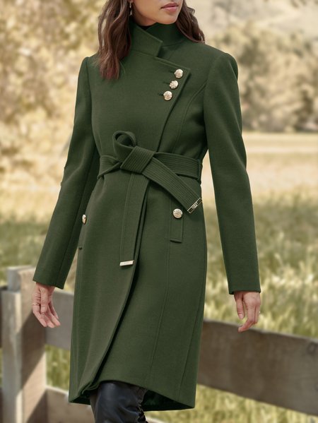 

Casual Stand Collar Overcoat, Green, Coats
