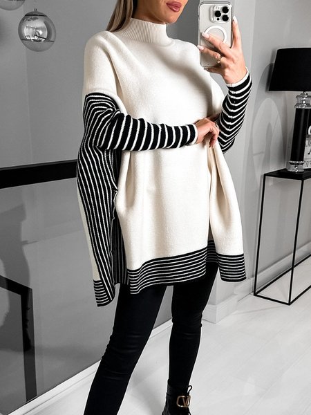 

Long sleeve Urban Half Turtleneck Sweater, White, Pullovers
