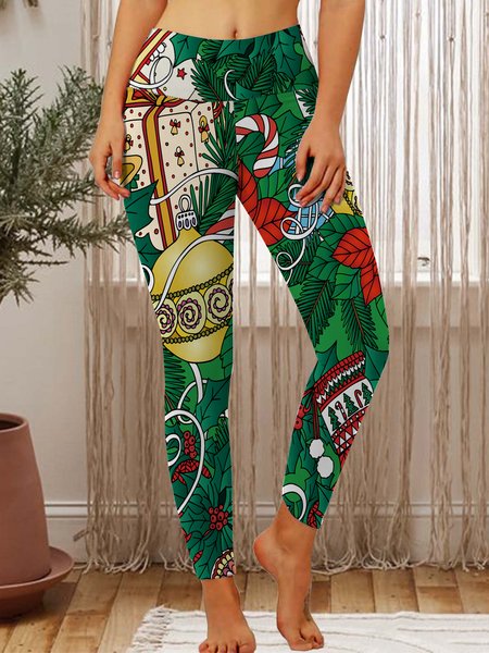

Women Simple Christmas Leggings, Green, Leggings