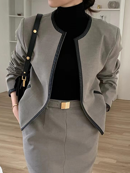 

Loose Crew Neck Long sleeve Urban Plain Jacket, Gray, Jackets
