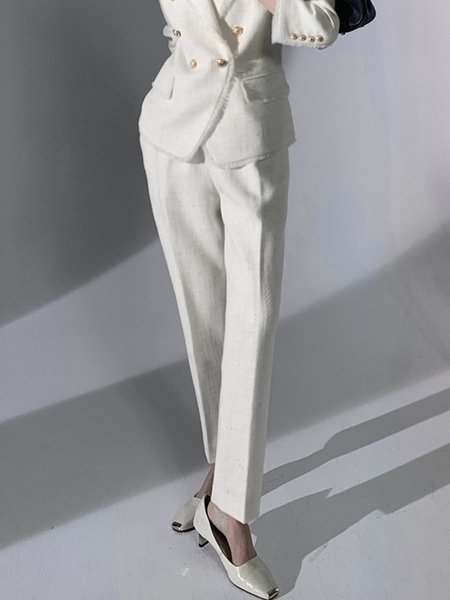 

Regular Fit Plain Fashion Mid Waist Pants, Beige, Pants