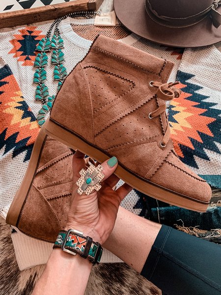 

Women's Split Joint Lace-Up Hidden Heel Booties, Brown, Boots