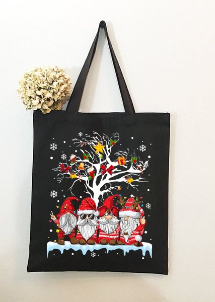 

Merry Christmas Gnomes Christmas Graphic Shopping Tote, Black, Bags