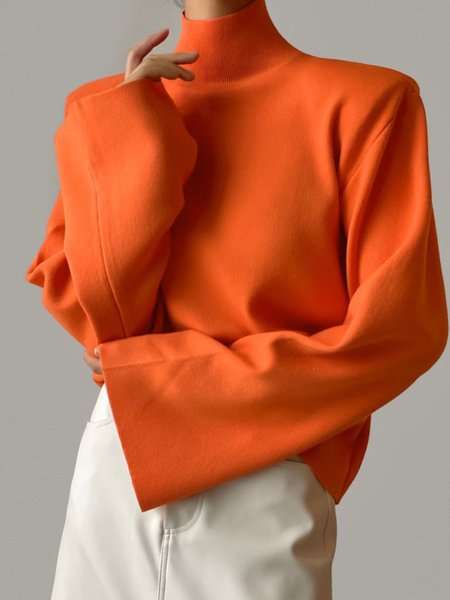 

Long sleeve Plain Loose Simple Sweater, Orange red, Pullovers
