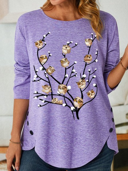 

Womens Owls Tree Funny Casual Top, Purple, Long sleeves