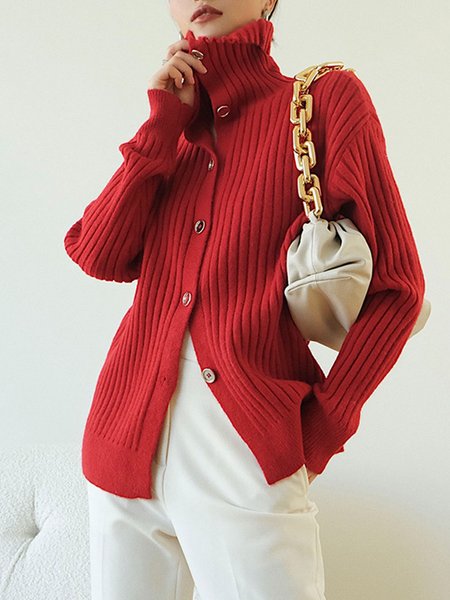 

Daily Simple Long sleeve Shawl Collar Sweater Coat, Red, Cardigans