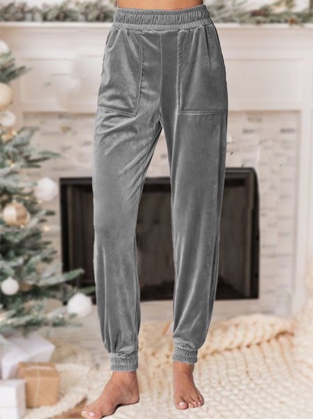 

Plain Casual Loose Velvet Pants, Silver, Pants