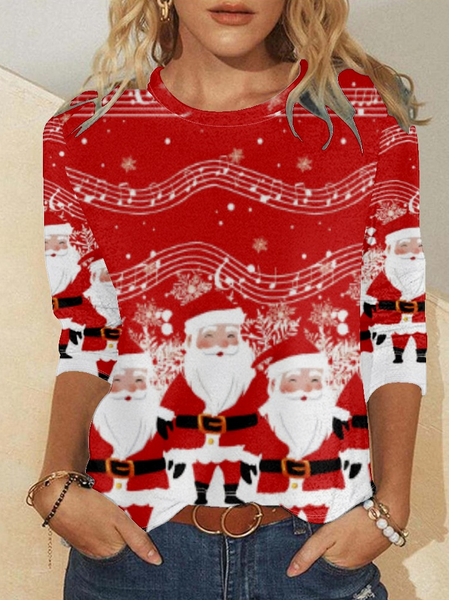 

Women Christmas Santa Claus Simple Long sleeve Top, Red, Long sleeves