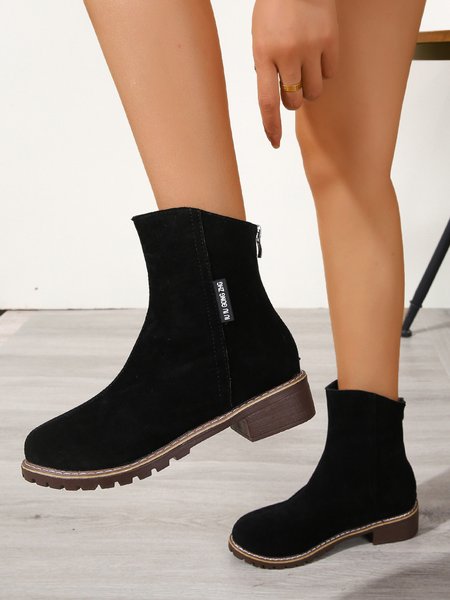 

Comfortable Round Toe Back Zip Boots, Black, Boots