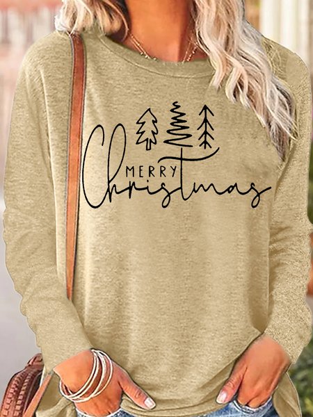 

Womens Merry Christmas Crew Neck Top, Apricot, Long sleeves