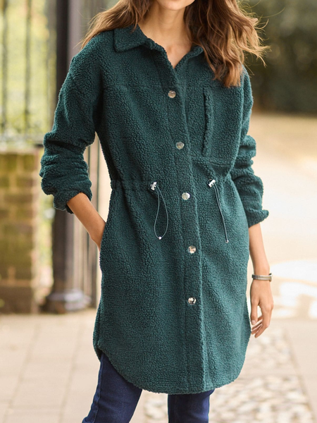 

Loose Plain Casual Teddy Jacket, Green, Coats
