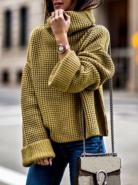 

Plain Casual Long Sleeve Loosen Sweater, Yellow, Pullovers