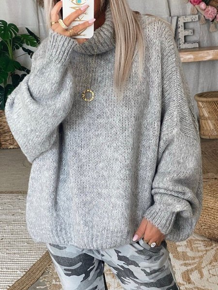 

Casual Plain Wool/Knitting Turtleneck Sweater, Gray, Sweaters & Cardigans