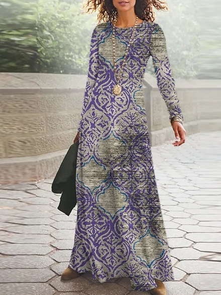 

Casual Ethnic Crew Neck Dresses, Purple, Dresses