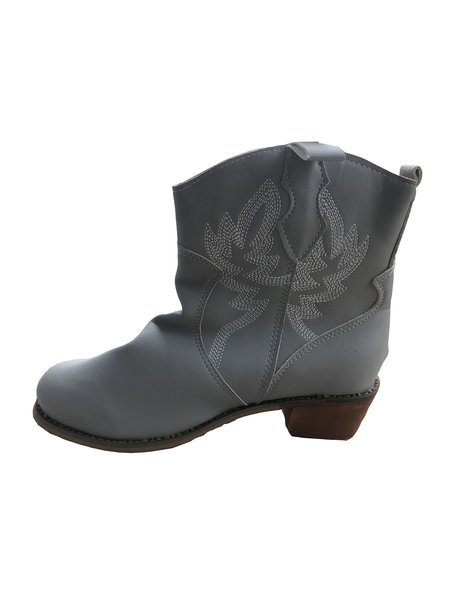 

Vintage Embroidered Round Toe Chunky Heel Booties, Gray, Boots