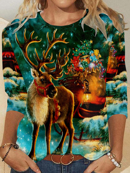 

Womens Christmas Print Casual Top, As picture, Long sleeves