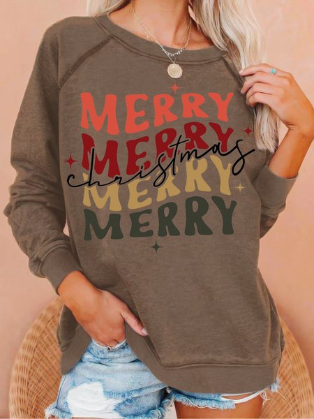 

Womens Marry Christmas Casual Sweatshirt, Brown, Hoodies&Sweatshirts