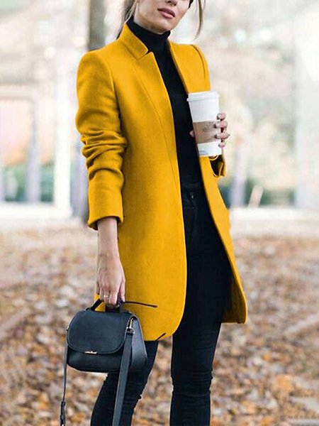 

Long sleeve Regular Fit Plain Notched Urban Jacket, Yellow, Jackets
