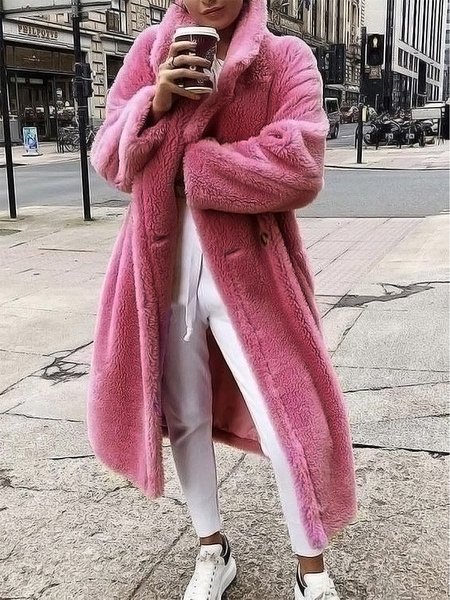 

Long sleeve Shawl Collar Urban Loose Teddy Jacket, Pink, Coats