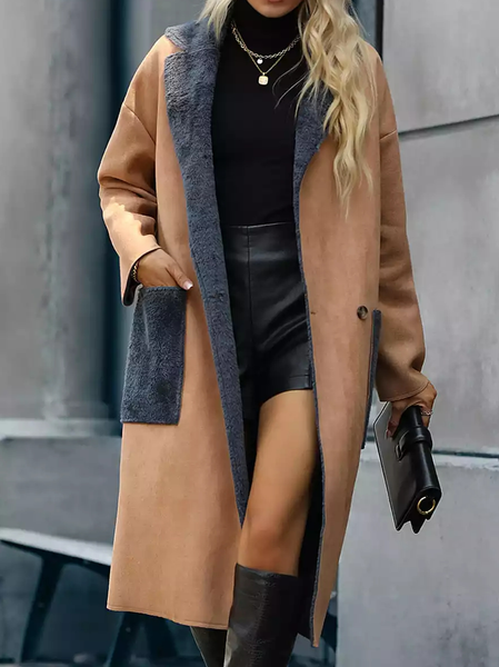 

Urban Fluff/Granular Fleece Fabric Overcoat, Khaki, Trench Coats