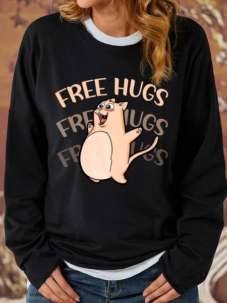 Lilicloth X Paula Curious & Furious Cats Free Hugs Women's Sweatshirts, Black, Hoodies&Sweatshirts