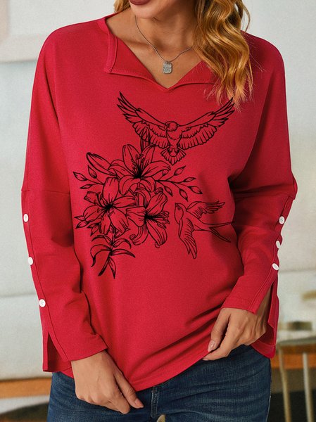 

Lilicloth X Vithya Floral And Bird Women's Shawl Collar Sweatshirt, Red, Hoodies&Sweatshirts