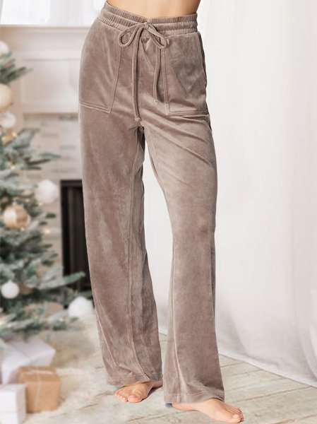 

Plain Velvet Casual Pants, Khaki, Pants