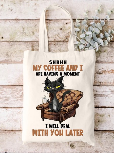 

My Coffee And I Are Having A Moment I Will Deal With You Later Animal Graphic Shopping Tote Bag, White, Bags
