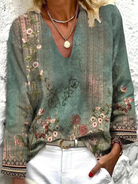 Loose V Neck Ethnic Top