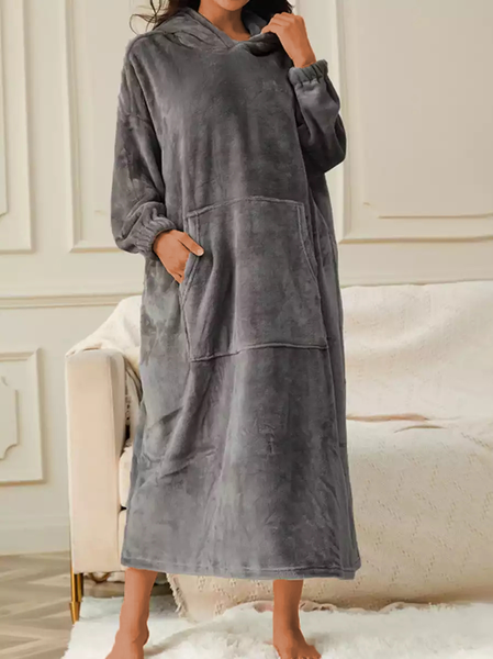 

Fluff/Granular Fleece Fabric Loose Dress, Gray, Midi Dresses