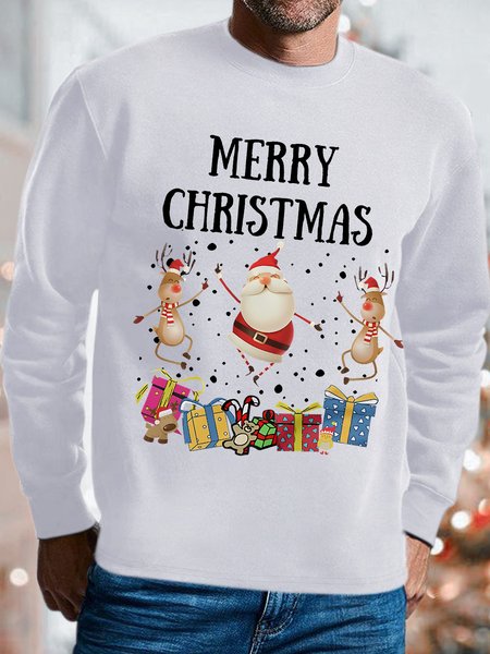

Mens Merry Christmas Elk Funny Santa Graphic Print Claus Sweatshirt, White, Hoodies&Sweatshirts