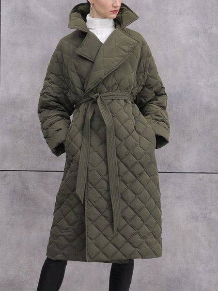 

Loose Lapel Collar Long sleeve Plain Simple Fleece Coat, Army green, Others