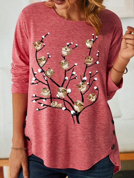 

Womens Owls Tree Funny Casual Top, Pink, Long sleeves
