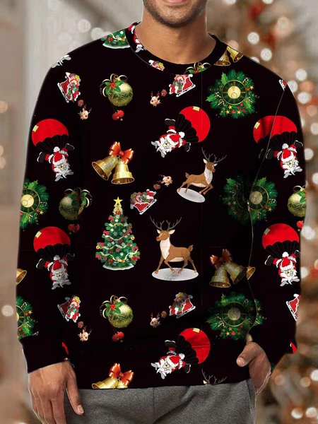 

Men's Merry Christmas Funny Elk Santa Full Print Claus Casual Loose Sweatshirt, As picture, Hoodies&Sweatshirts