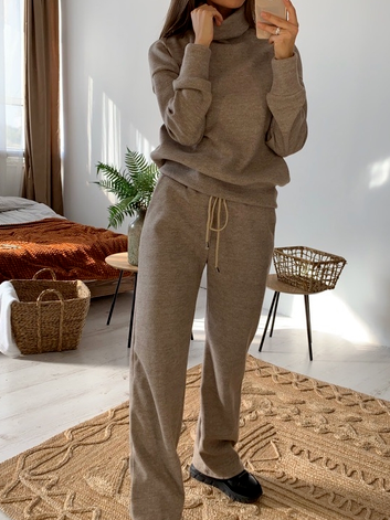 

Jersey Two-Piece Set, Gray-brown, Suit Set