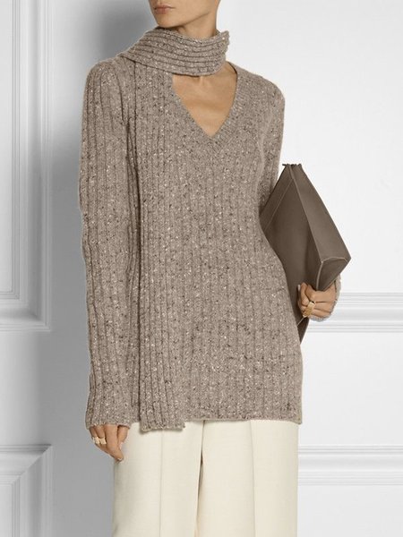

Elegant V Neck Loosen Long Sleeve Sweater, As picture, Pullovers