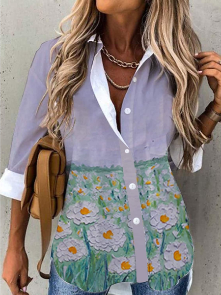 

Casual Floral Shawl Collar Regular Fit Blouse, Multicolor, Shirts & Blouses