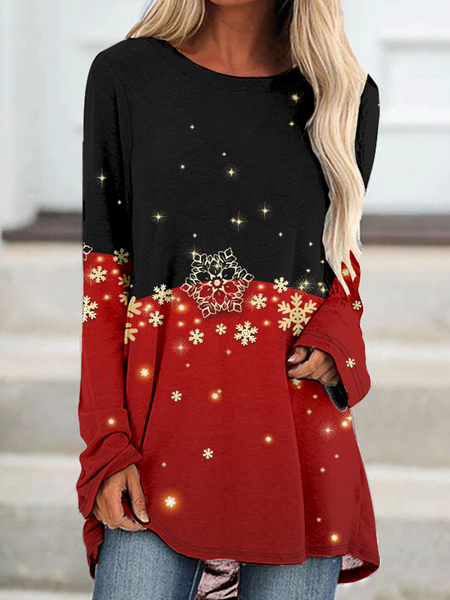 

Women Casual Crew Neck Christmas Top, Red, Long sleeves
