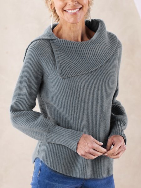 

Asymmetrical Casual Plain Sweater, Gray, Sweaters & Cardigans